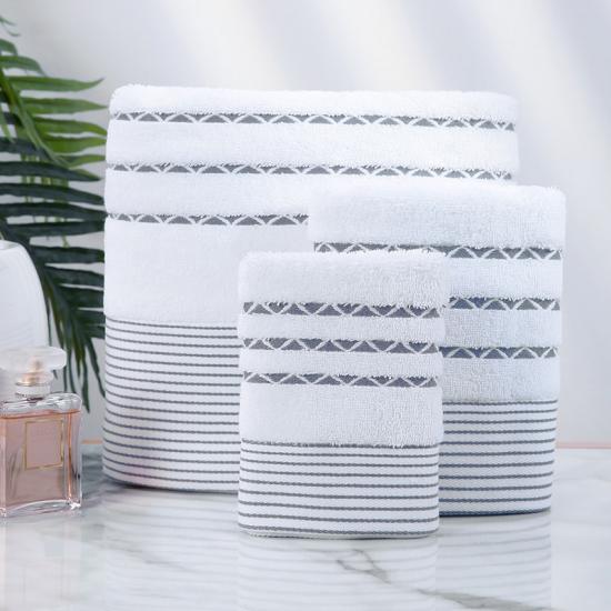 White with gray color stripe home hotel spa bath towels sets