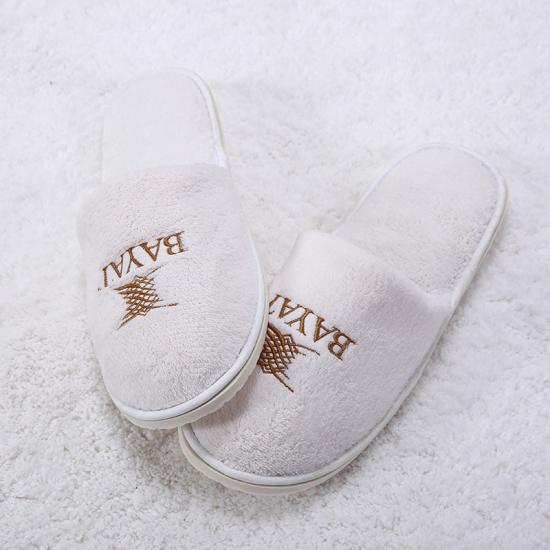 Hotel Guest Room Slippers Embroidery Logo Velour Customized Cotton Hotel Slipper